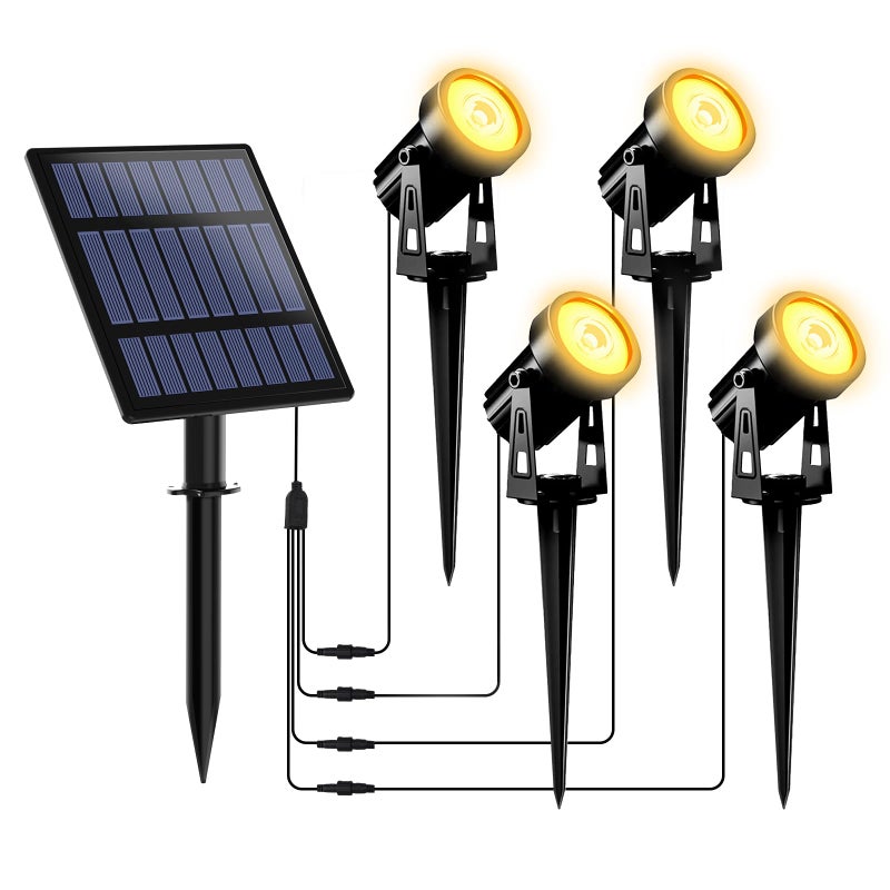 T-SUNUS Solar Christmas Spotlight Outdoor Warm White 3000K, 4-in-1 Spot Lights IP65 Waterproof 9.8ft Cable 5W Separated Panel, Auto On/Off for Garden Flag Tree Patio Yard Driveway Pathway Halloween - Image 1